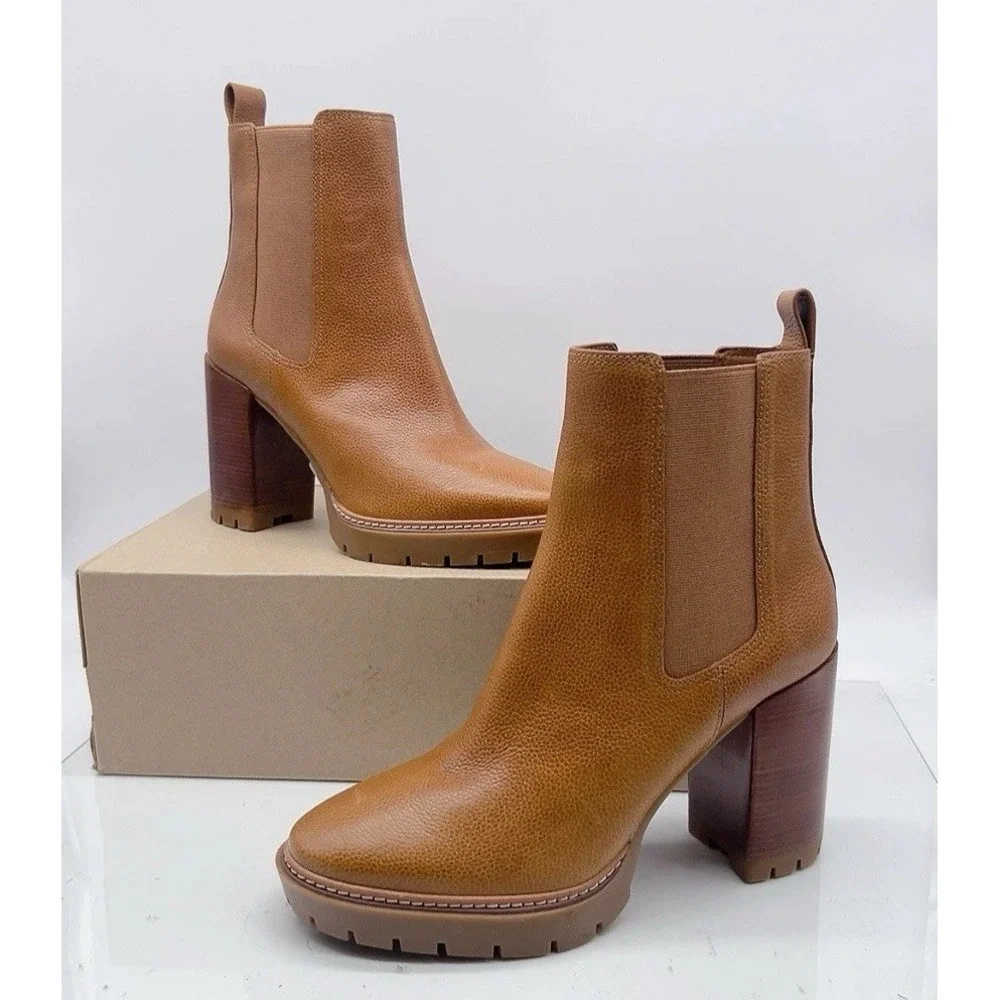 Tory Burch Carson Lug Sole Women's High Heel Ankle Boots Brown Leather US 11